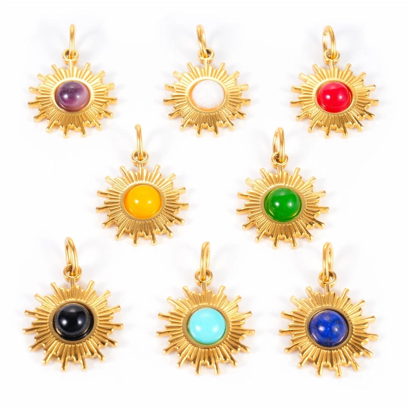 1 Piece 304 Stainless Steel Natural Stone Sun Pendant Jewelry Accessories