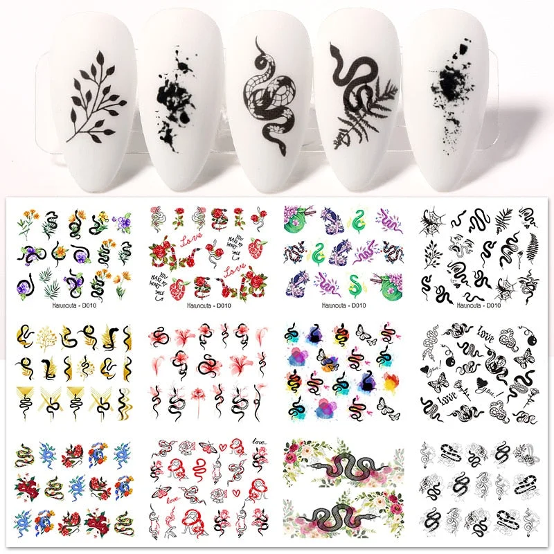 Harunouta 12pcs Simple Green Theme Water Decal Sticker Flower Leaf Tree Spring DIY Slider For Manicuring Nail Art Watermarks