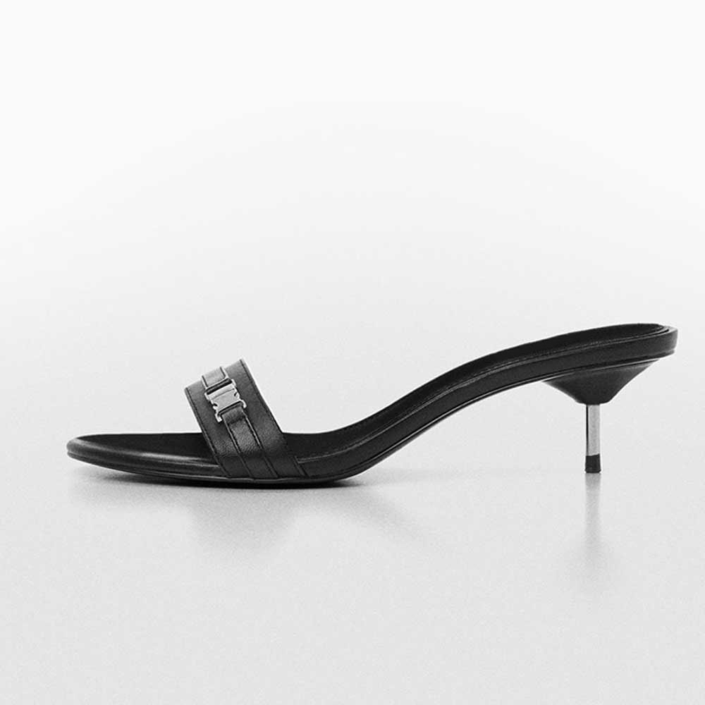Black Vegan Leather Round Toe Kitten Heel Mules in Black Nicepairs