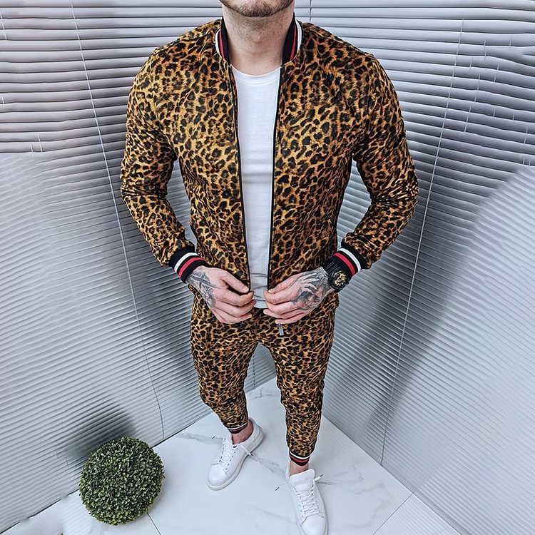 BrosWear Fashion Leopard Wild Jackets And Pants Co-Ord
