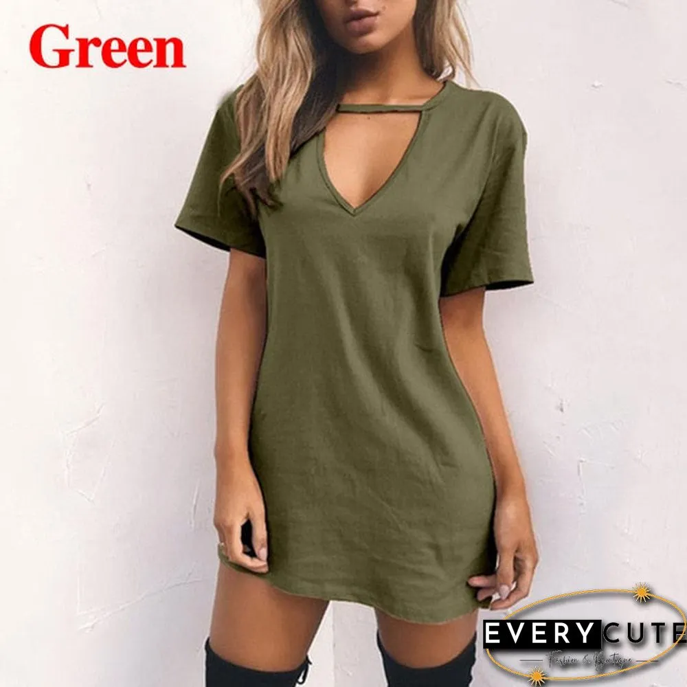 Women Tshirt Dress&nbsp;Choker Deep&nbsp;V-neck Summer Dresses Mini T-Shirt Dress Short Sleeve Ladies&nbsp;Casual Sexy Clothing
