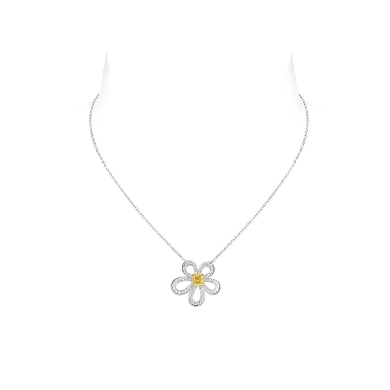 925 Sterling Silver Zircon Cable Chain Inlay Flower Pendant Necklace