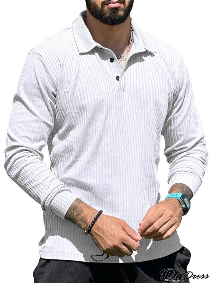 Men's Fall Slim Fit Stripe Texture Golf Shirt