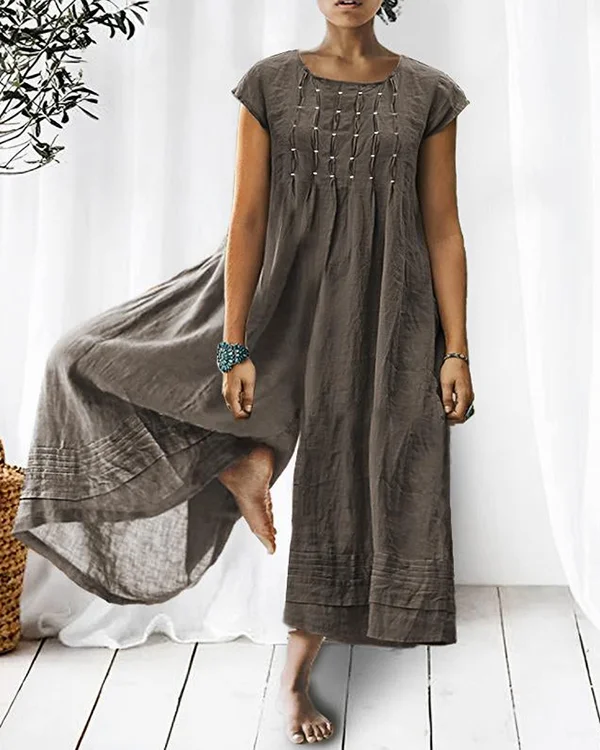 🌸LAST SALE 57% OFF🌸Solid Relaxed Loose Pleated Linen Jumpsuit (Gray/Navy/Orange/Green In Stock)-