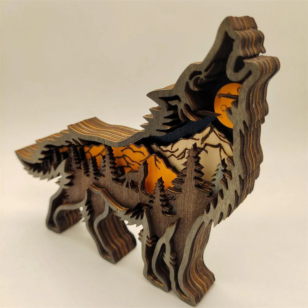 Purexcellent&trade; New creative home desktop wood carving wolf crafts ornaments
