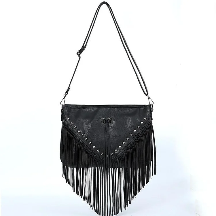 Rivet Tassel Soft Leather One Shoulder Diagonal Span Bag With Strap