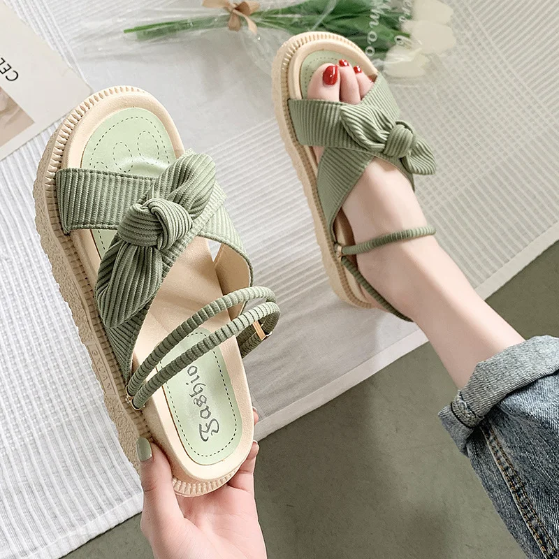 Uveng Uveng Women Wearing Sandals In The Summer Wear The New Year's New Casual Dress Thick-Bottomed Fairy Wind Students Flat Bottom Women's Slippers