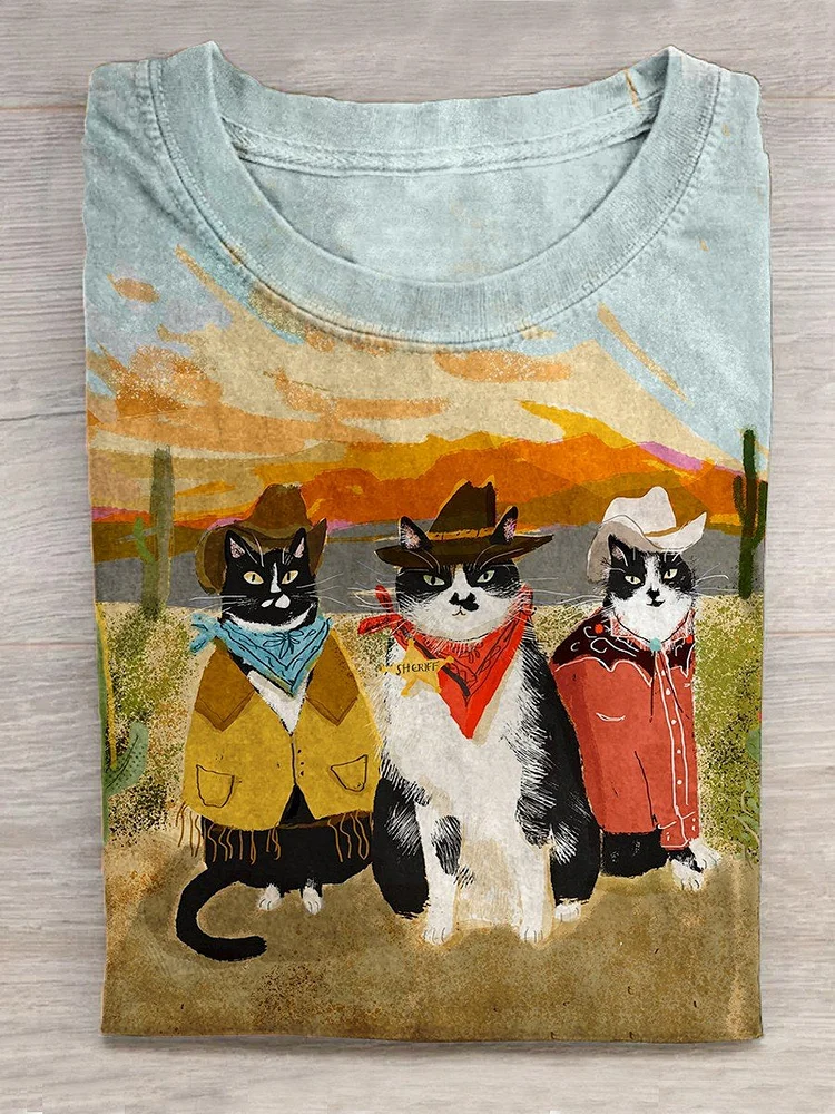Unisex Halloween Cat Art Print Casual T-Shirt