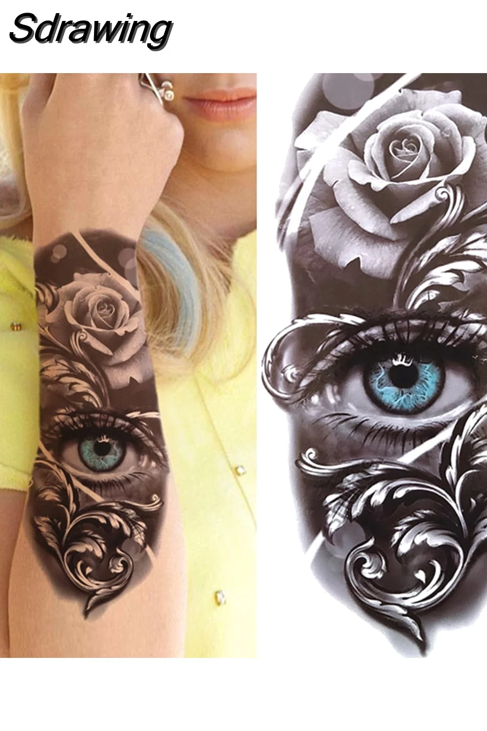 Sdrawing Forest Tattoo Sticker For Men Women Children Tiger Wolf Death Skull Temporary Tattoo Fake Henna Skeleton King Animal Tatoo 430-0