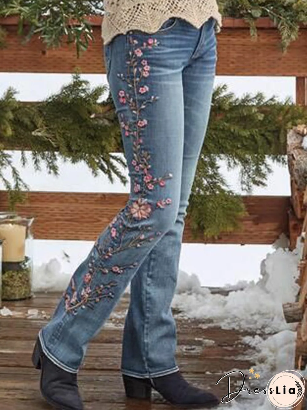 Vintage Denim Floral Jeans