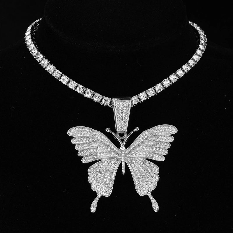 Hip-hop Butterfly Stainless Steel Alloy Inlay Rhinestones Women’s Pendant Necklace