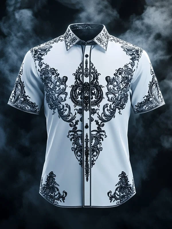 Men's Vintage Dark Baroque Print Short Sleeve Shirt 