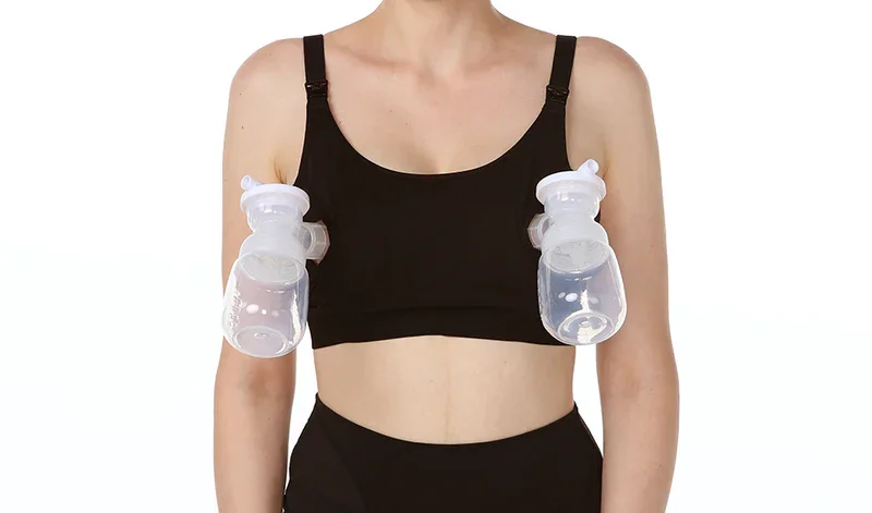 Momcozy Hands Free Pumping Tank Top, All-in-One Pumping & Nursing Tank Tops with Built-in Bra, Fixed Padding Maternity Cami, Black, L