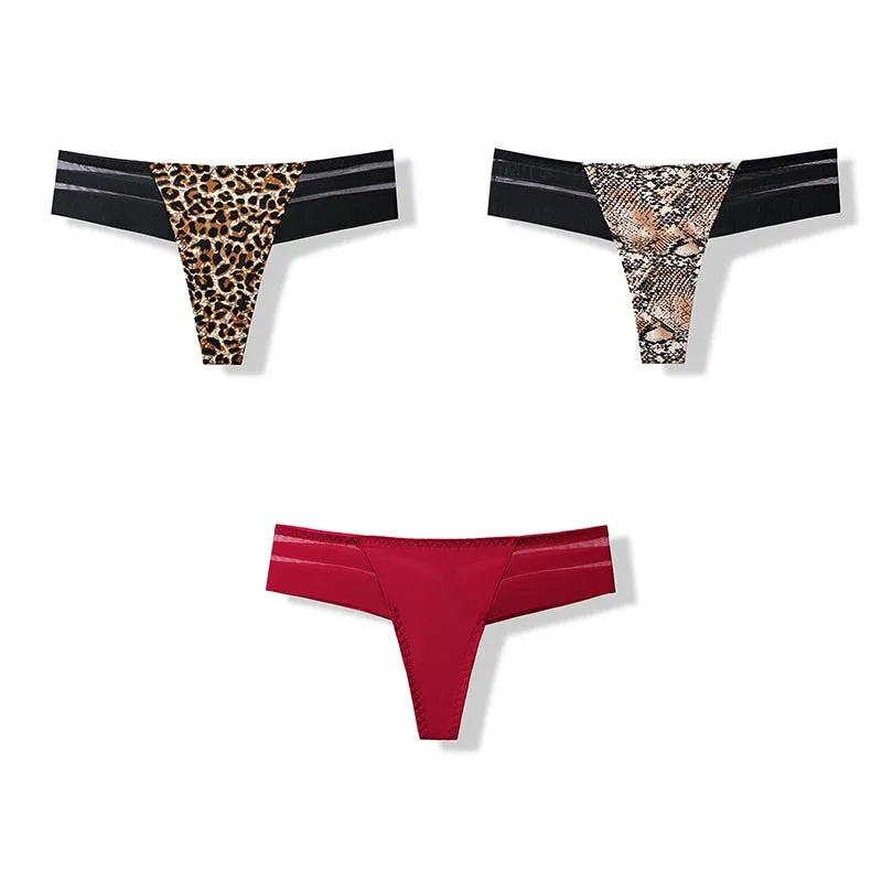 3 pcs Women's Panties Underwear Thongs Sexy Lingerie Seamless Sports Female Tanga For Woman Ice Silk Seamless Panties For Women