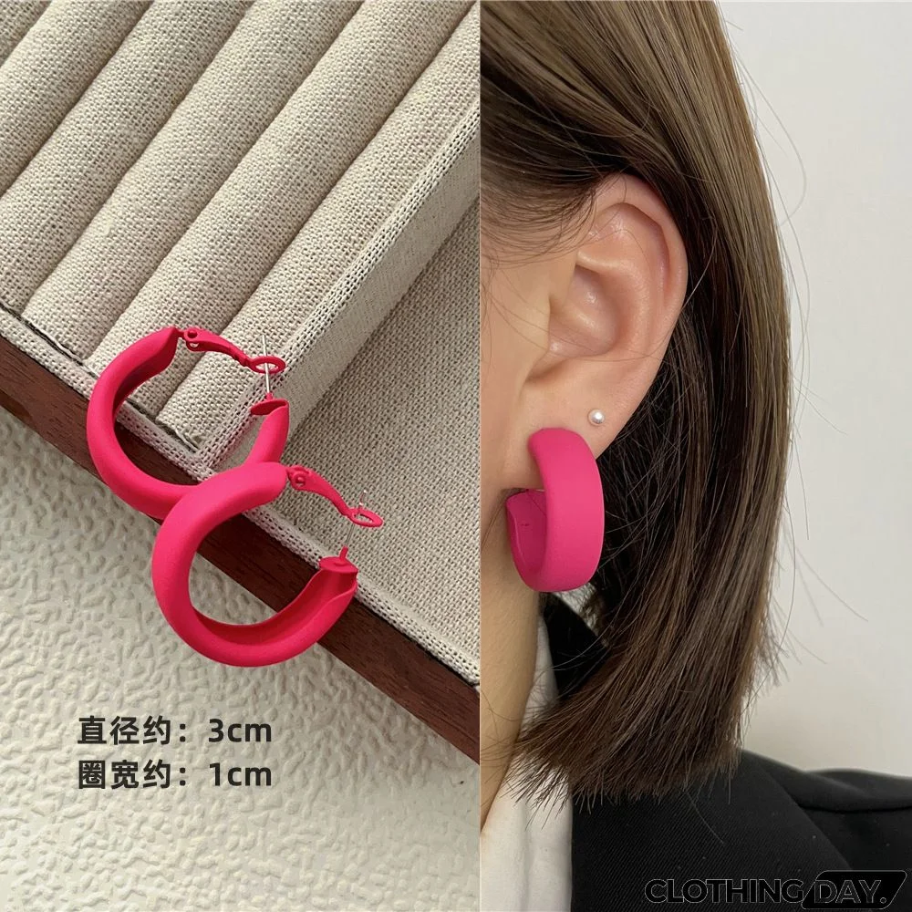 Women Fashion Geometric Fluorescent Rose Without Ear Hole Ear Clip Earrings