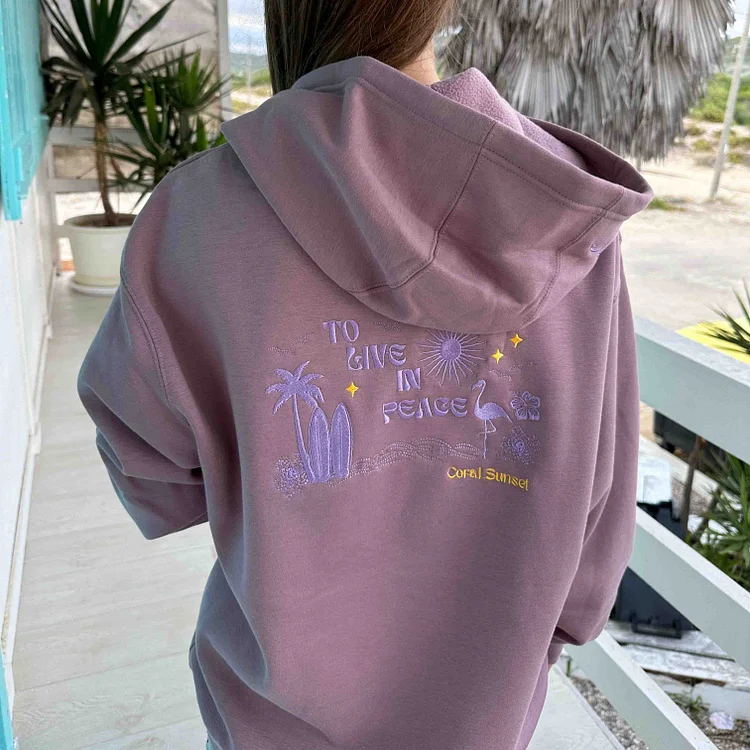 Women's Vintage Live In Peace Embroidered Oversized Long Sleeve Hoodie