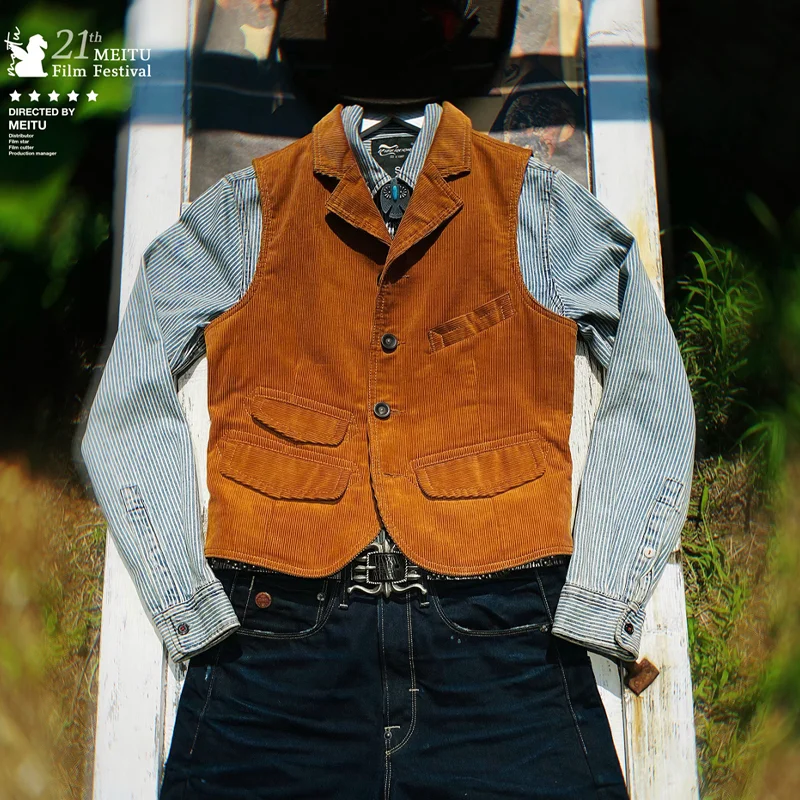 Retro Classic 1950s Lapel Collar Corduroy Waistcoats