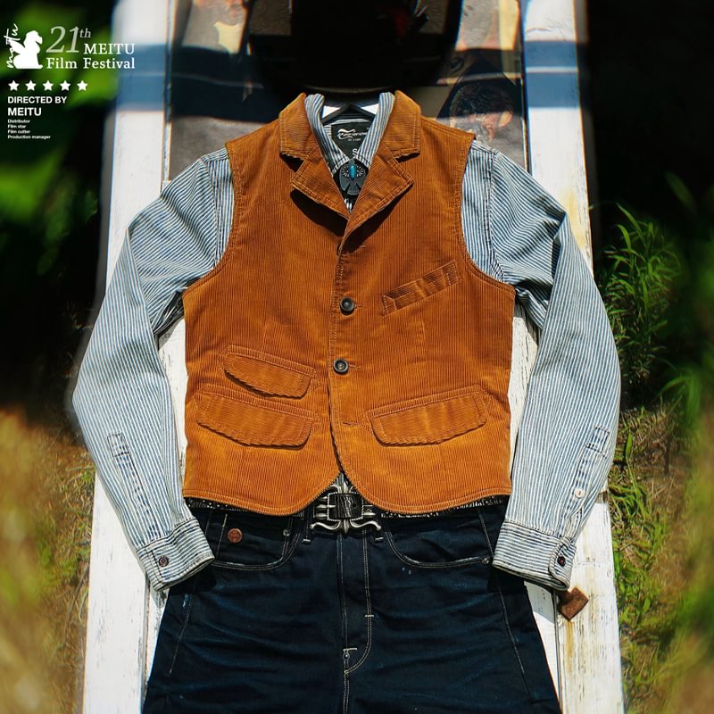 Retro Classic 1950s Lapel Collar Corduroy Waistcoats