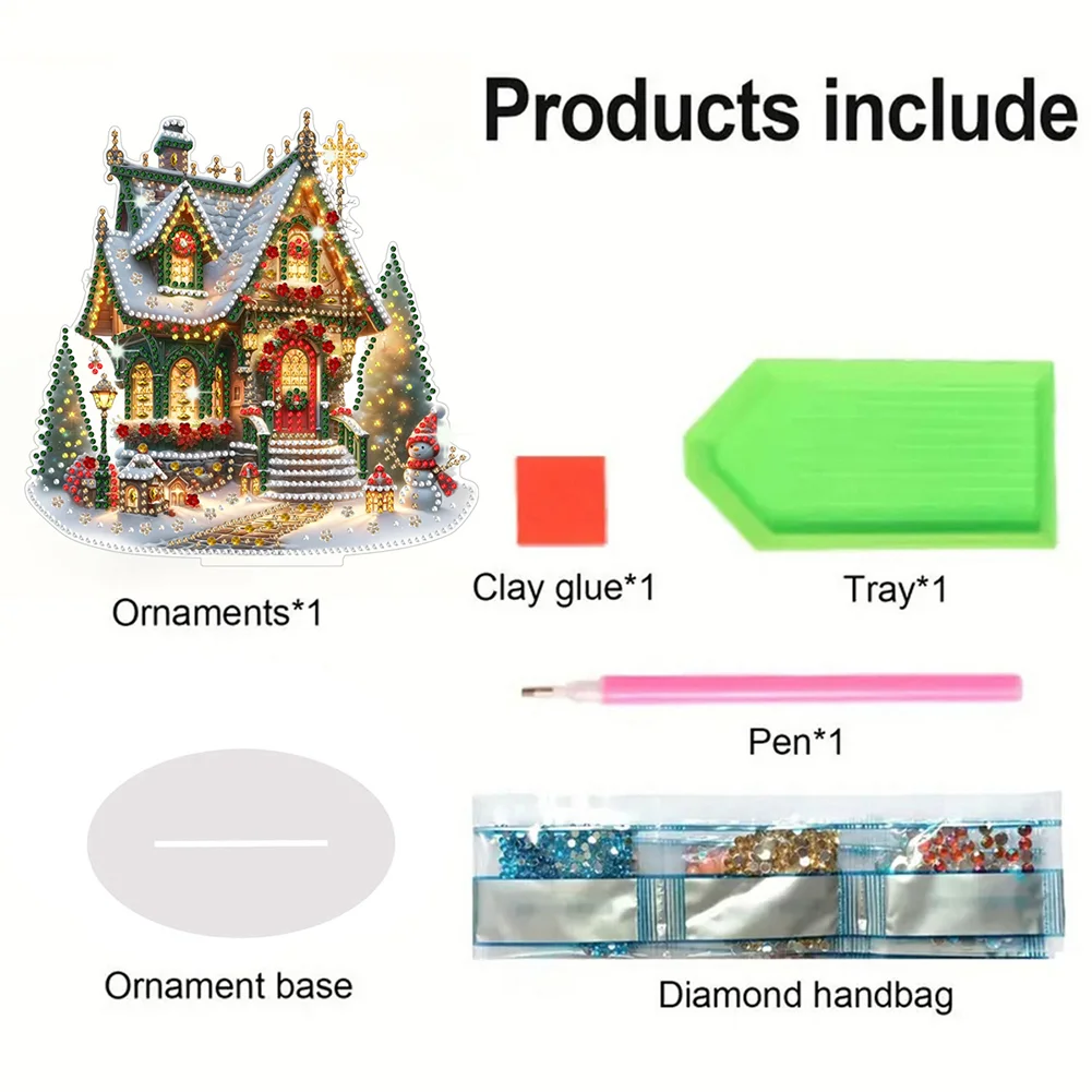 DIY Christmas House Acrylic Special Shaped Decor Desktop Diamond Art Kits for Home