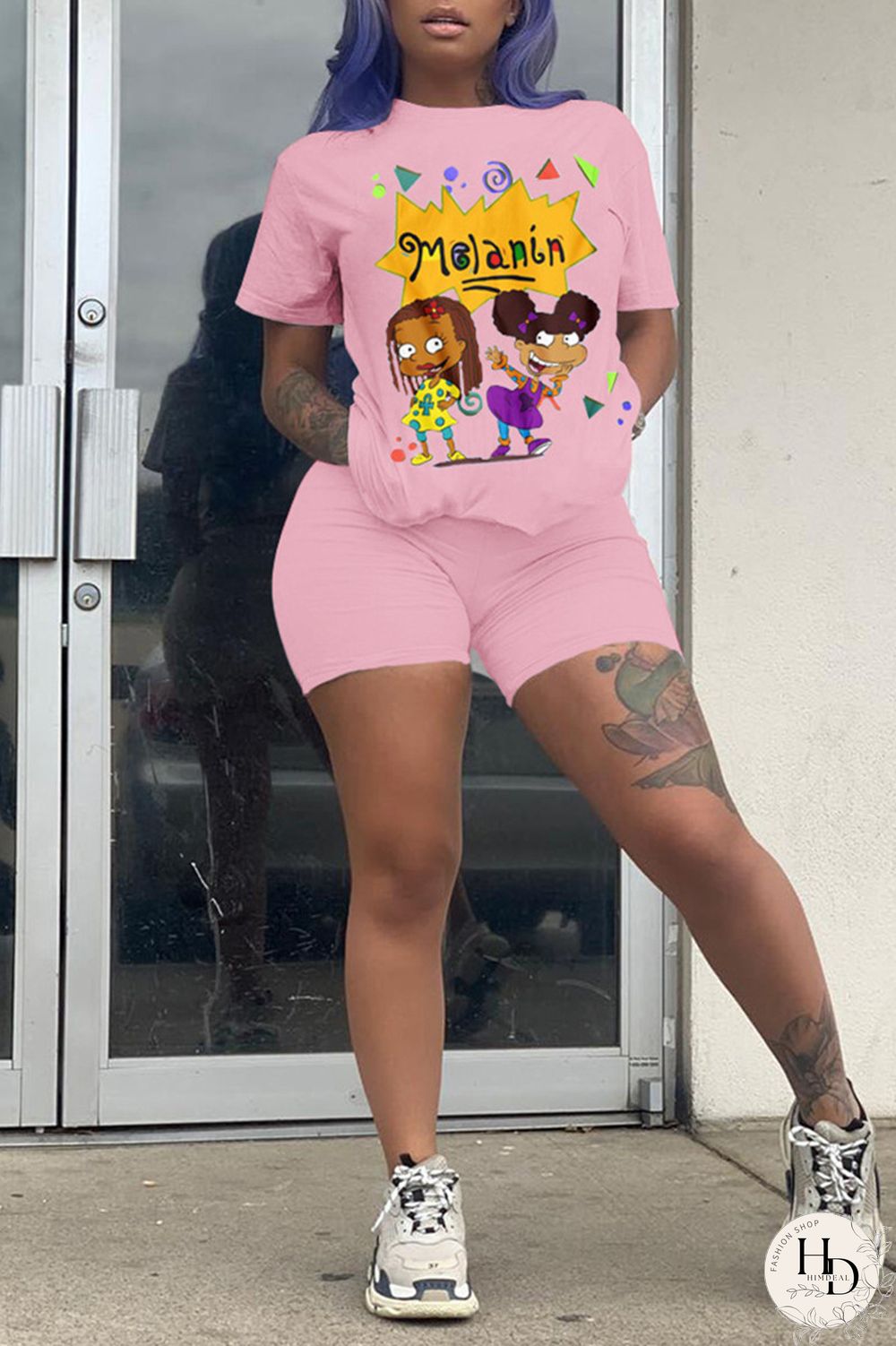 Yellow Fashion Casual Printed Short Sleeve Top Set