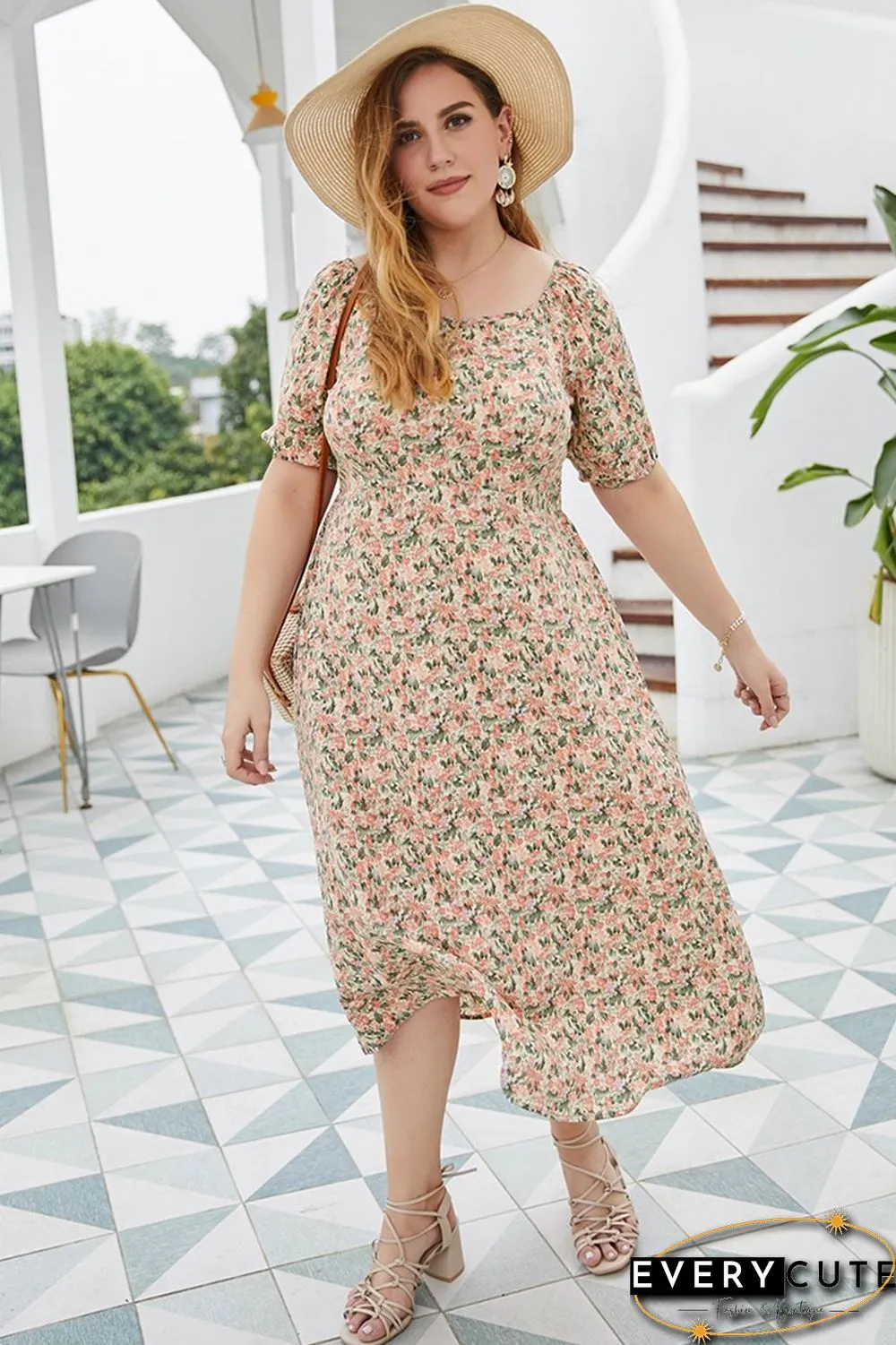 Square-neck Floral-print Dress P15467