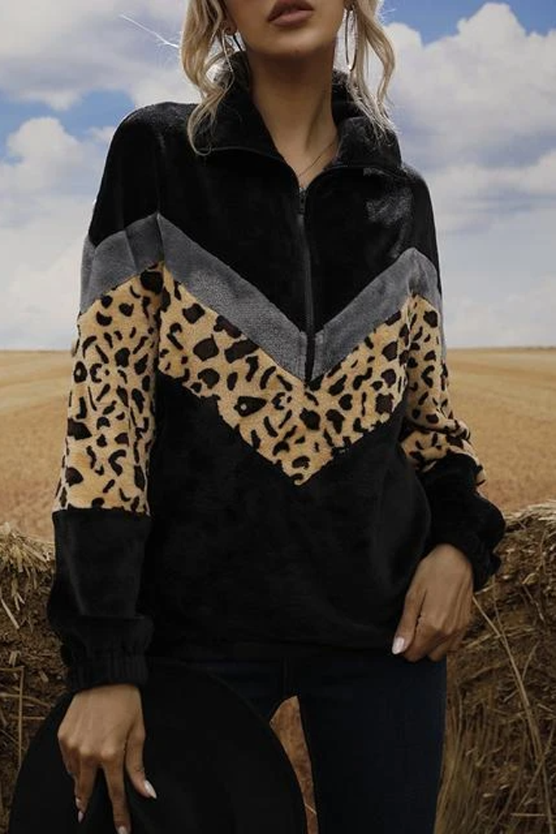 Leopard Stitched Long Sleeve Sweatshirt