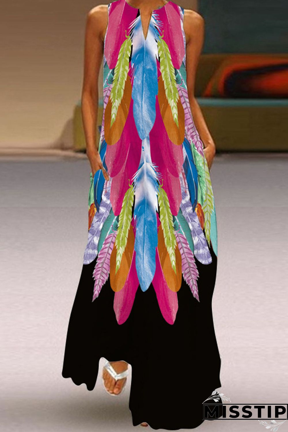 White Fashion Street Print Patchwork V Neck A Line Dresses