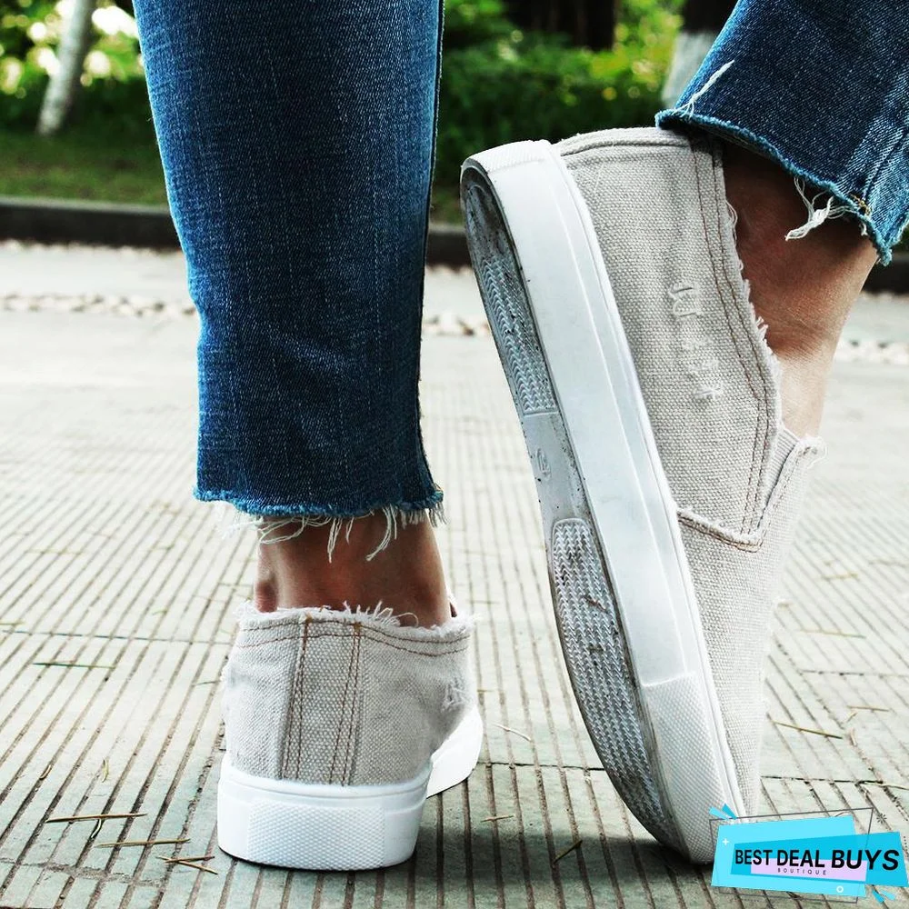 Women Denim Canvas Casual Platform Breathable Footwear Classic Loafers A Pedal Lazy Sneakers Shoes