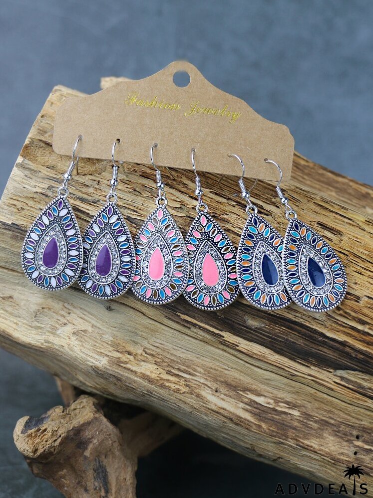3pairs Water Drop Decor Drop Earrings