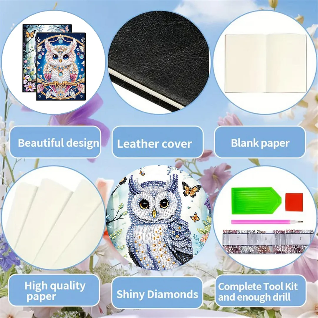 2pcs Owl Partial DIY 50 Pages A5 Diamond Painting Notebook for Study Drawing