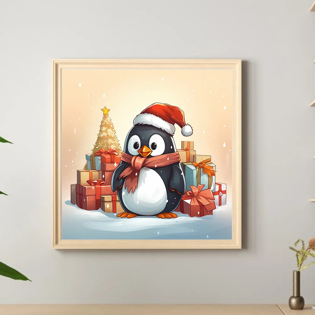 Full Round Diamond Painting 30*30cm - Penguin Giving Gifts