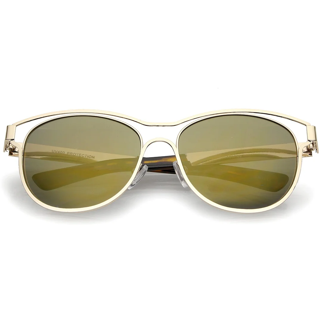 Modern Open Metal Colored Mirror Lens Horn Rimmed glasses 56mm