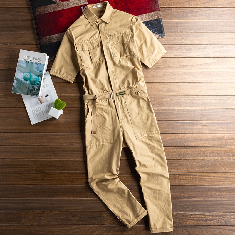 Casual All-match Tooling Straight-leg Short-sleeved Jumpsuit