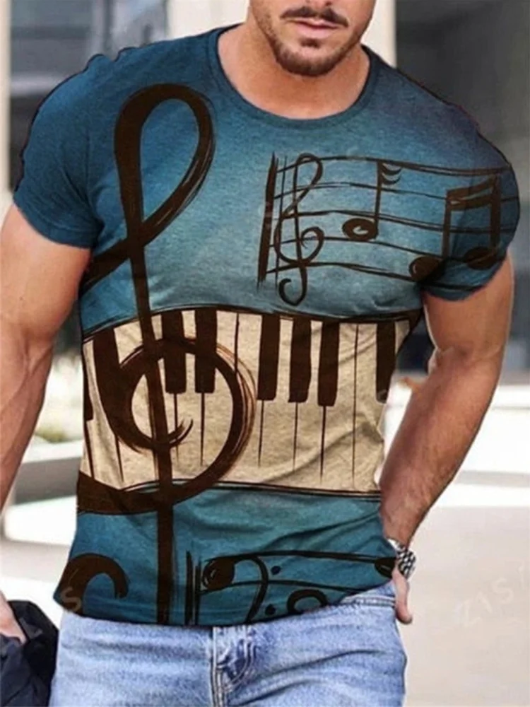 Men's Piano Music Notes Short Sleeve T Shirt