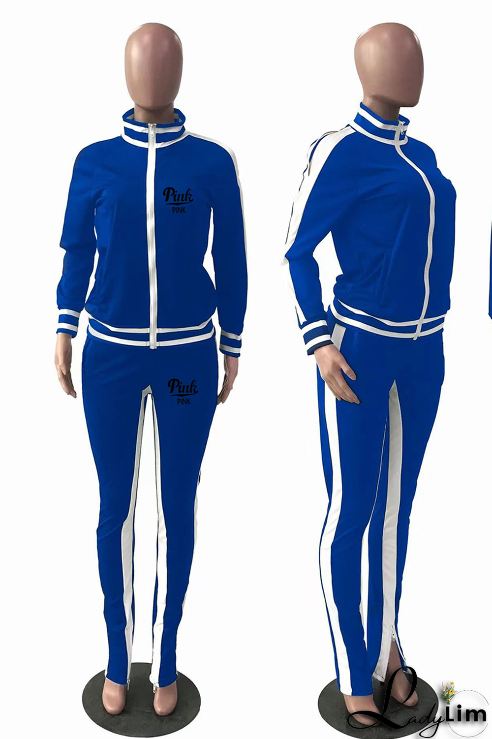 Black Yellow Casual Print Slit Zipper Collar Long Sleeve Two Pieces