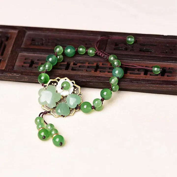 Dangling Flower Natural Green Jade Luck Bracelet