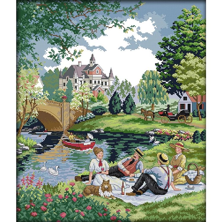 Joy Sunday - Landscape - 14CT 2 Strands Threads Printed Cross Stitch Kit - 47x54cm(Canvas)