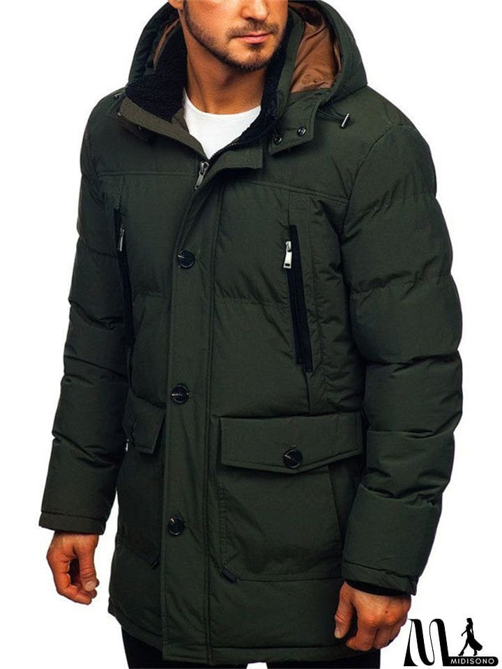 MidiSono - Men's Thickened Keep Warm Puffer Coat with Detachable Hood