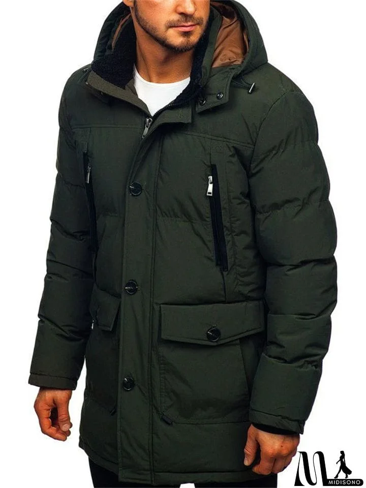 MidiSono - Men's Thickened Keep Warm Puffer Coat with Detachable Hood