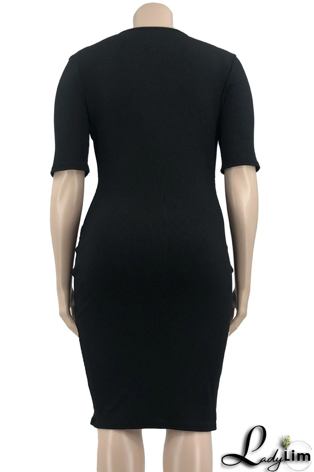 Brownness Fashion Casual Plus Size Solid Basic O Neck Short Sleeve Dress