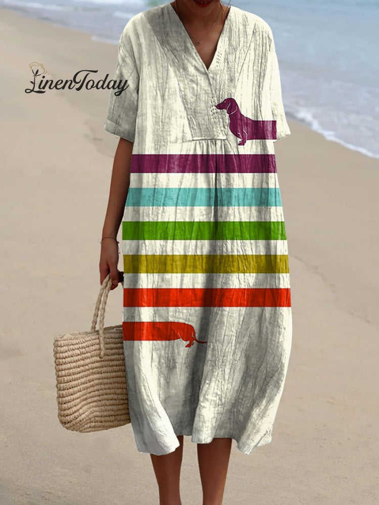 Women’s Dachshund Lover Art Print Flowy Dress Multicolor / S
