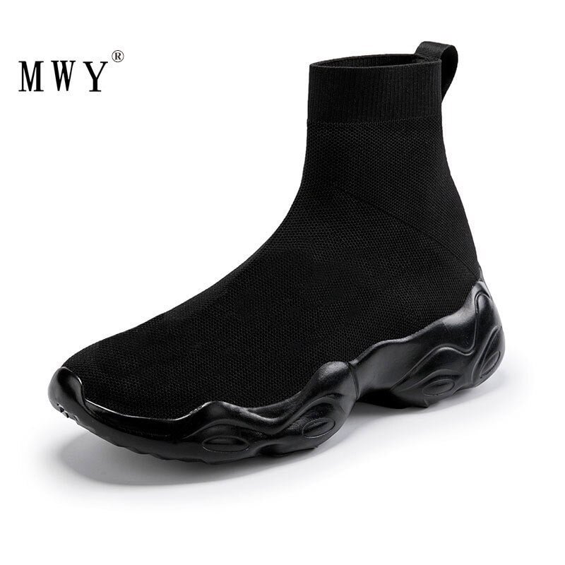 MWY Fashion Vulcanized Shoes Ankle Socks Shoes Women Comfortable Casual Trainers Black Platform Sneakers Unisex Zapatos De Mujer