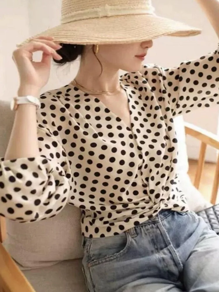 Polka Dot V-neck  Shirt