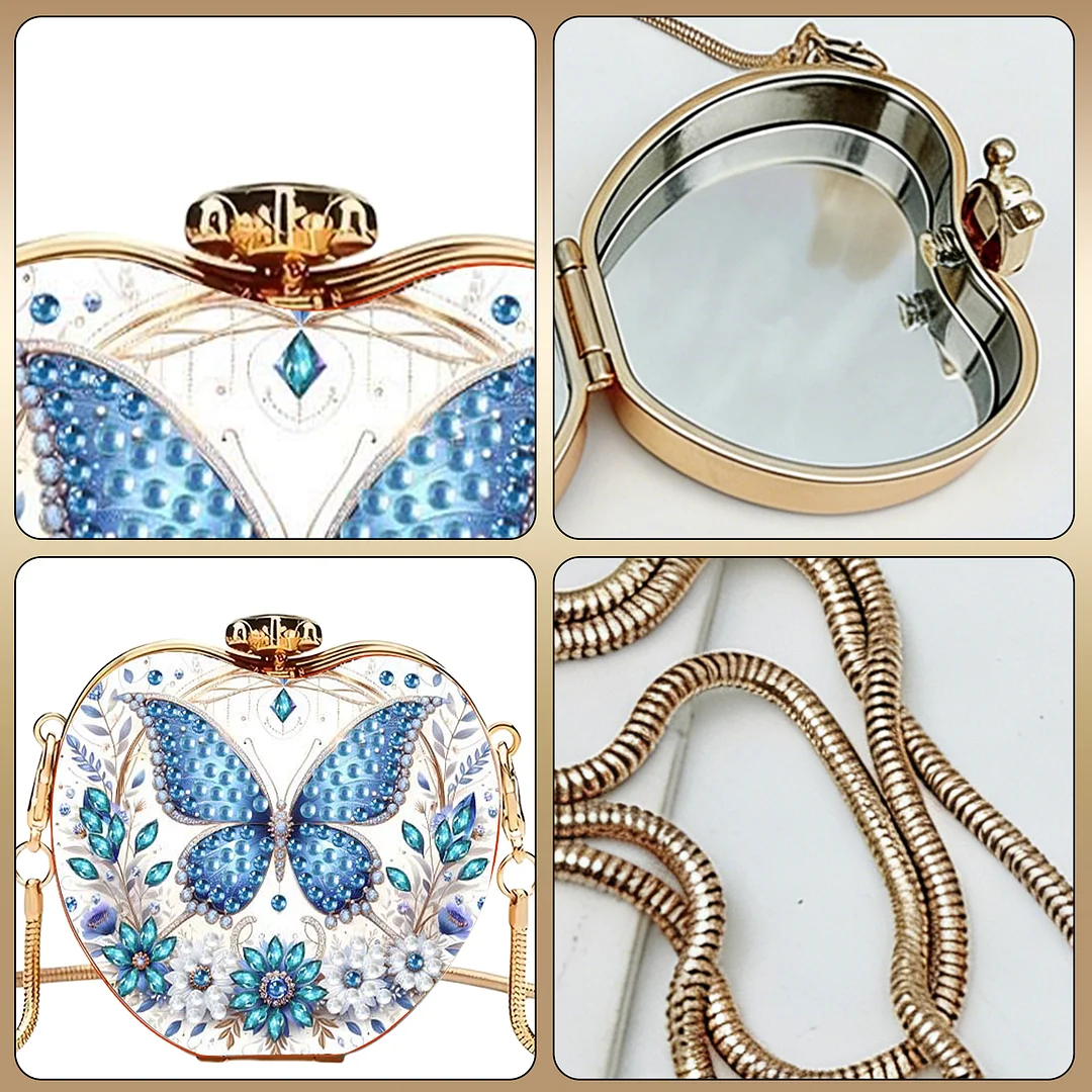 Butterfly C DIY Acrylic Love Diamond Art Painting Card Case Wallet with Chain Small Diamond Painting Crossbody Bag for Adults Women Girls Gift