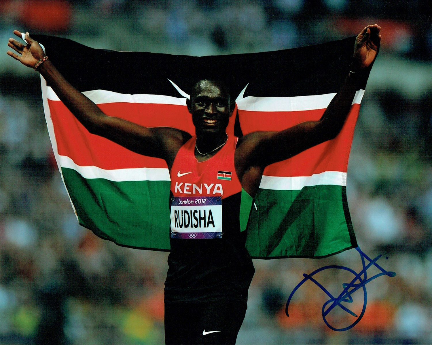 David Lekuta RUDISHA Autograph Signed 10x8 Photo Poster painting AFTAL COA Kenya Athlete Runner