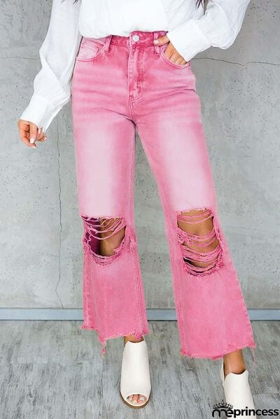 Distressed Raw Hem Jeans with Pockets