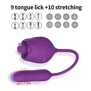 Rose Sex Toys Dildo Vibrator With 9 Tongue Licking & 10 Thrusting Vibrator