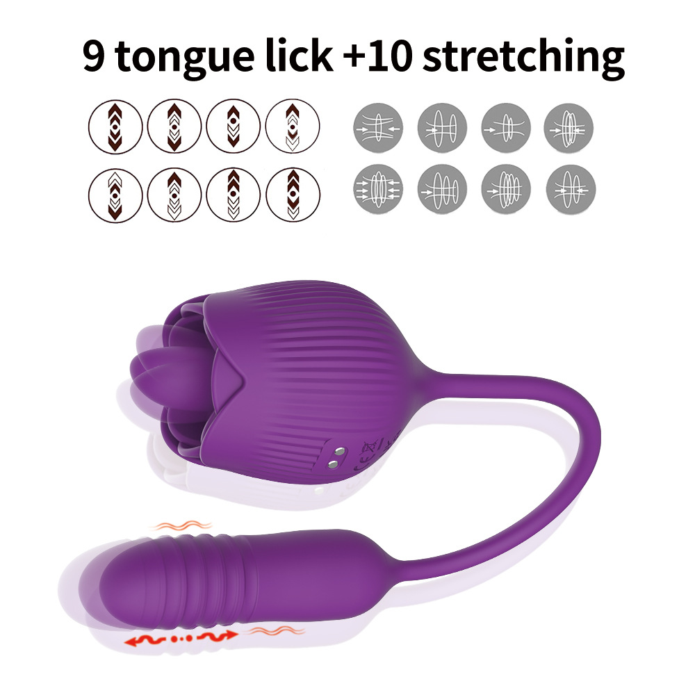 Rose Sex Toys Dildo Vibrator With 9 Tongue Licking & 10 Thrusting Vibrator