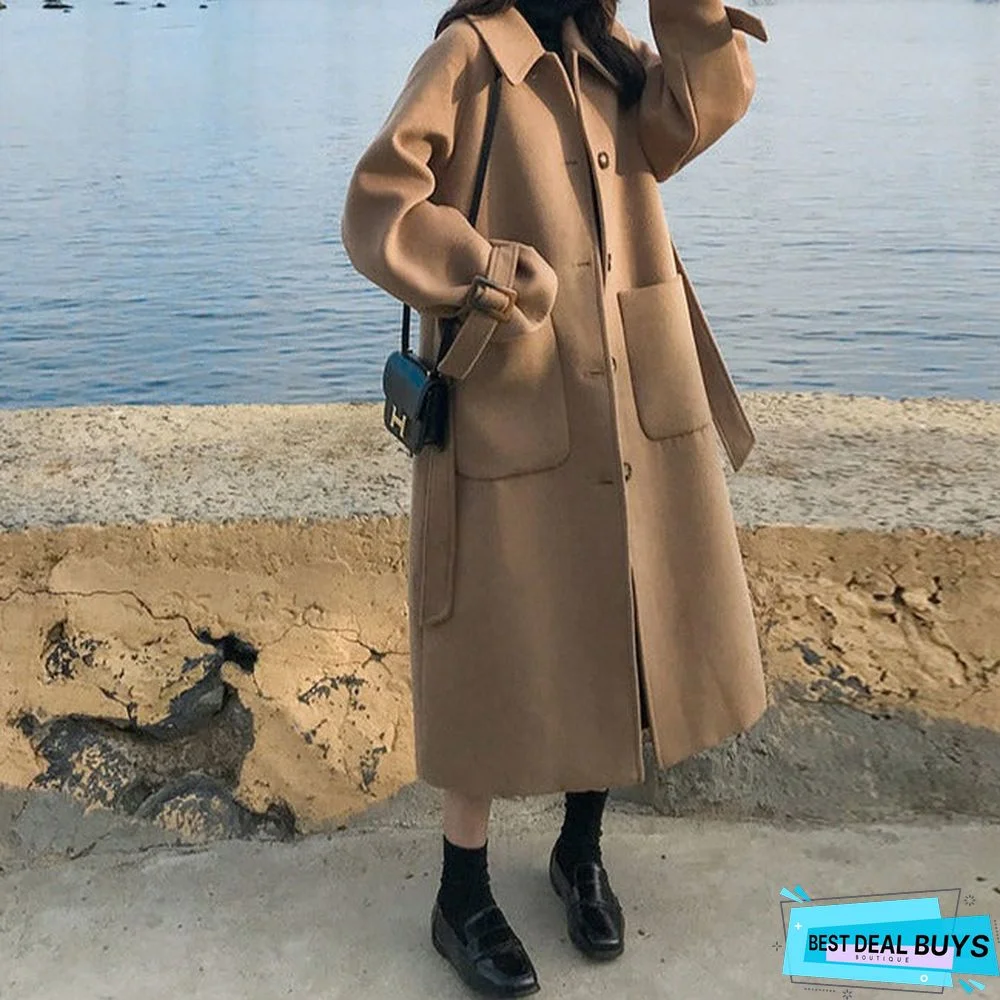 Women's Medium Long Woolen Loose Coat