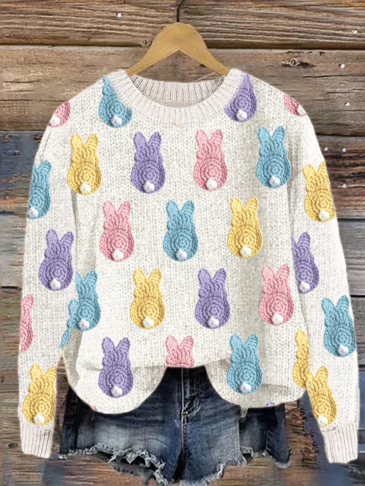 VChics Easter Colorful Bunny Crochet Pattern Cozy Sweater